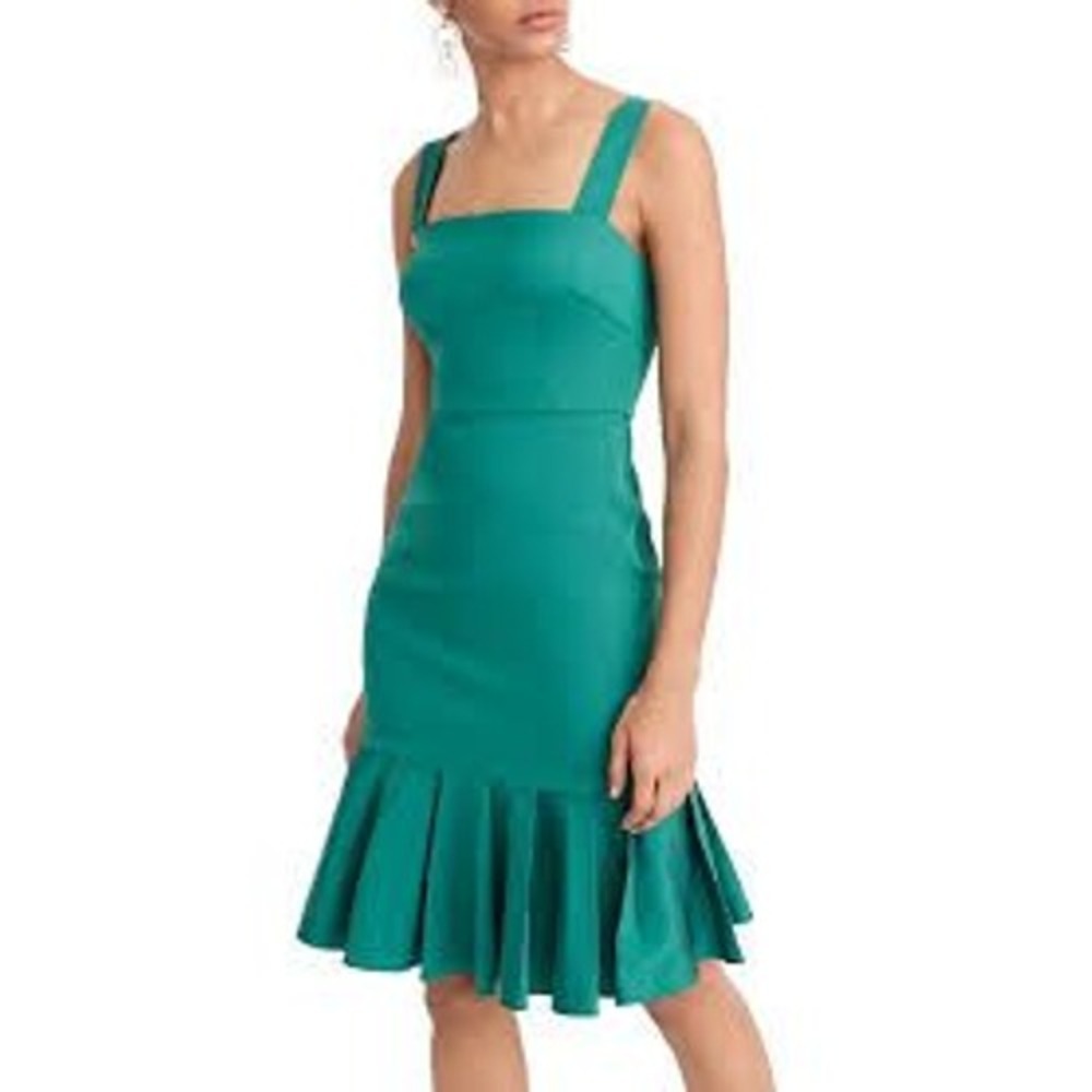 J.Crew Emerald Green Pleated Flounce Hem Dress Size 10 Sleeveless Sheath